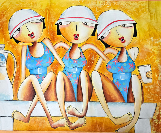 Three Swimming Ladies - Unframed 120CM X 80CM