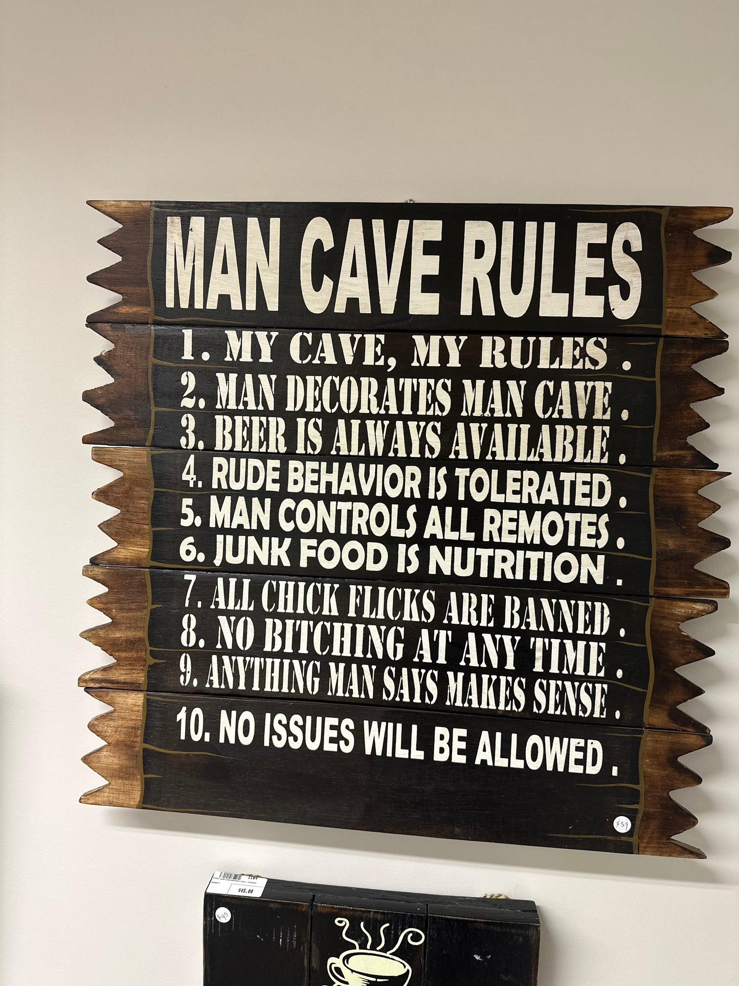 Man Cave Rules White Natural