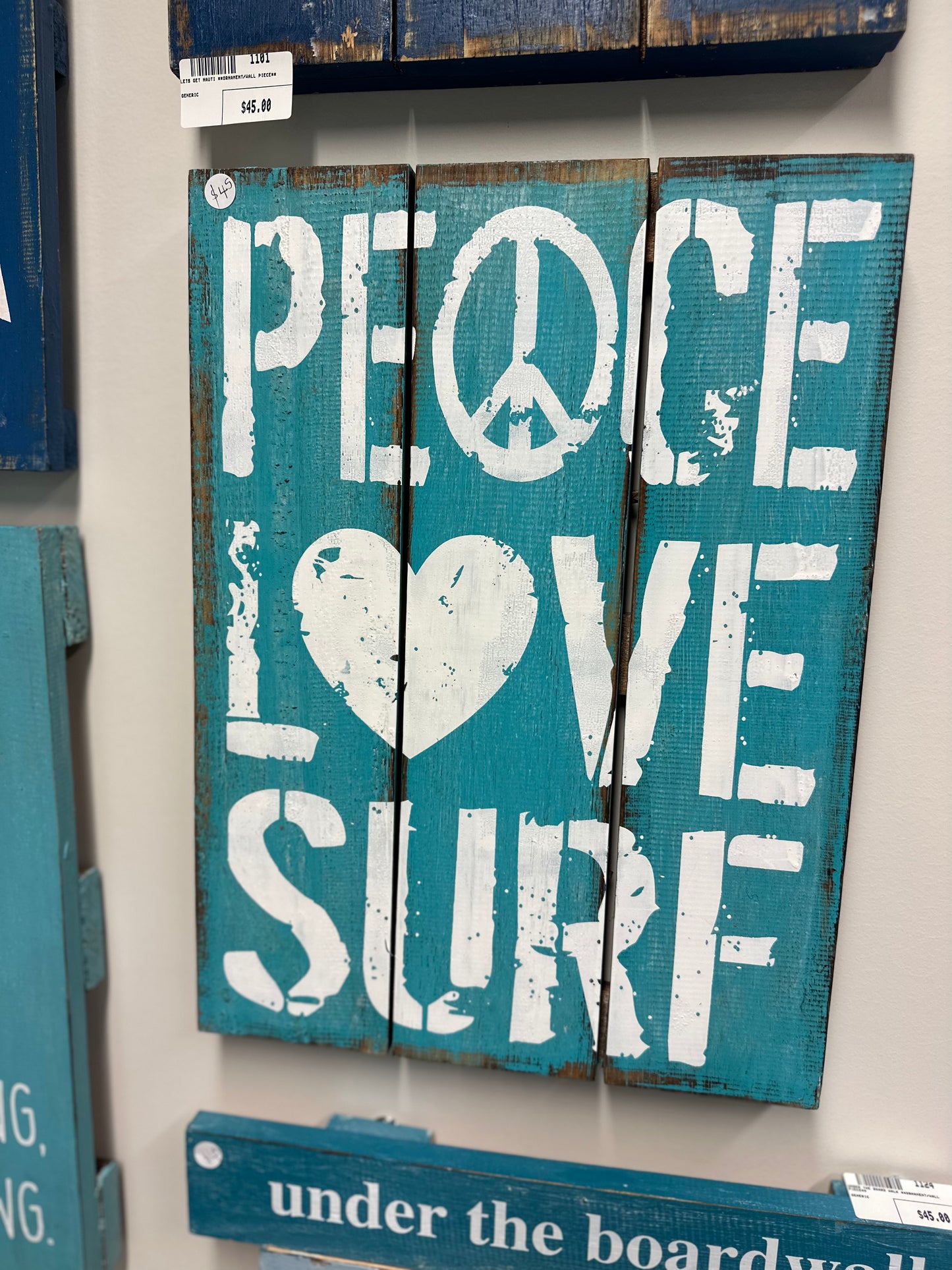 Peace Love Surf Teal White